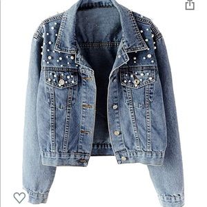 Denim Jacket with Pearl Beading